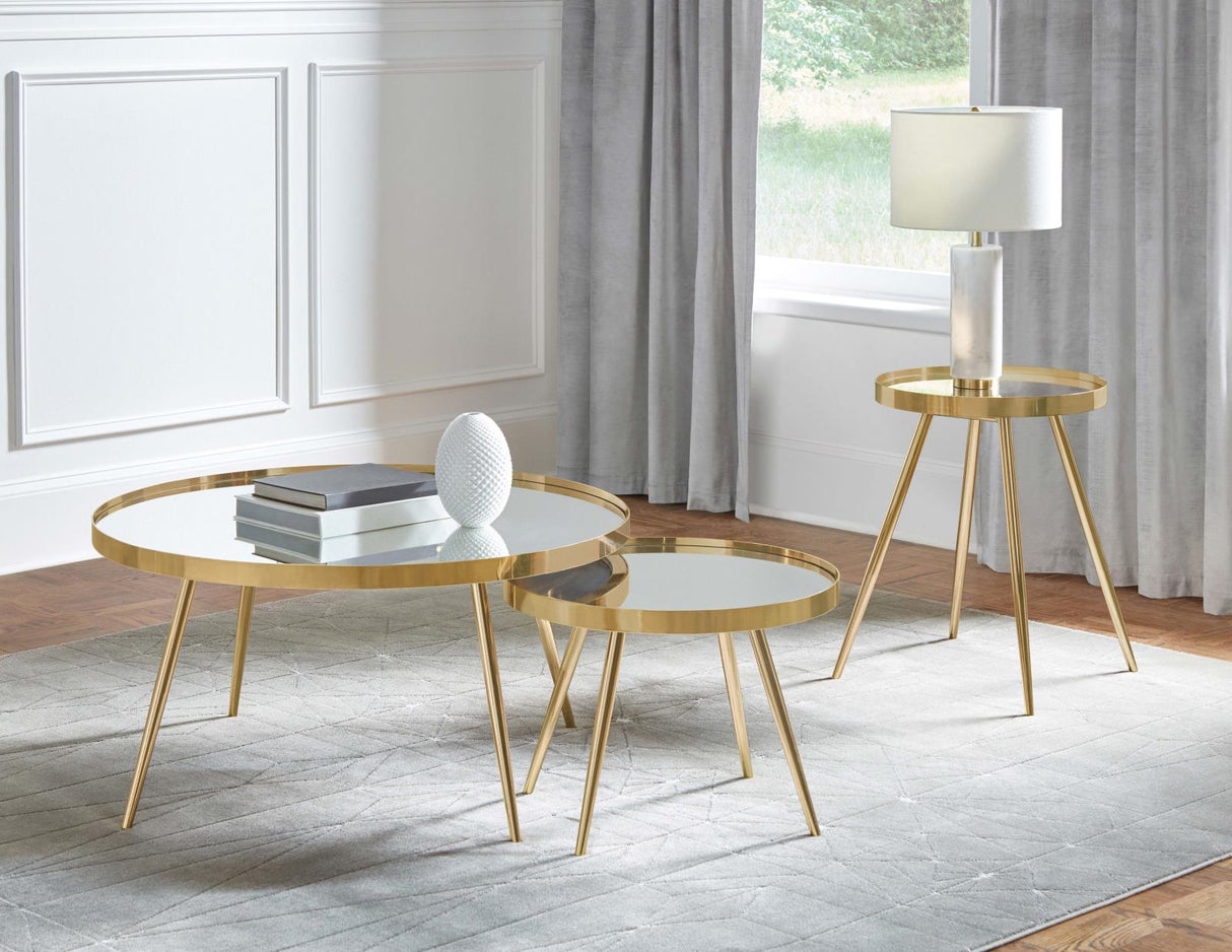 Nesting Coffee Table Round Polished Gold Mirror Top