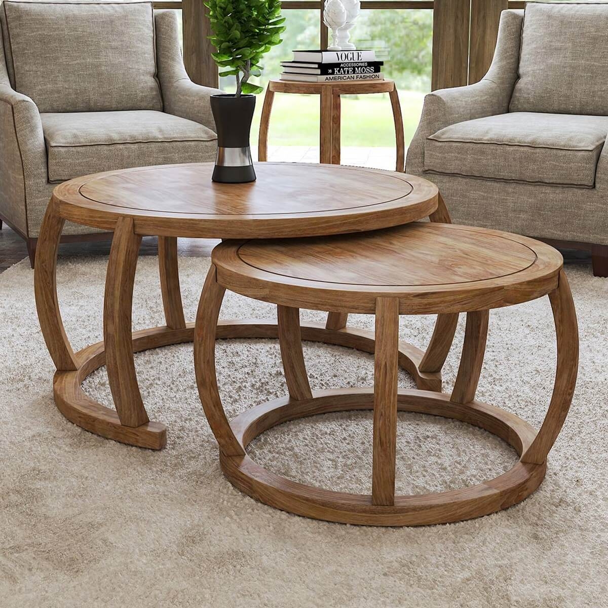 Nesting Coffee Table Set with Curved Legs and Circular Base