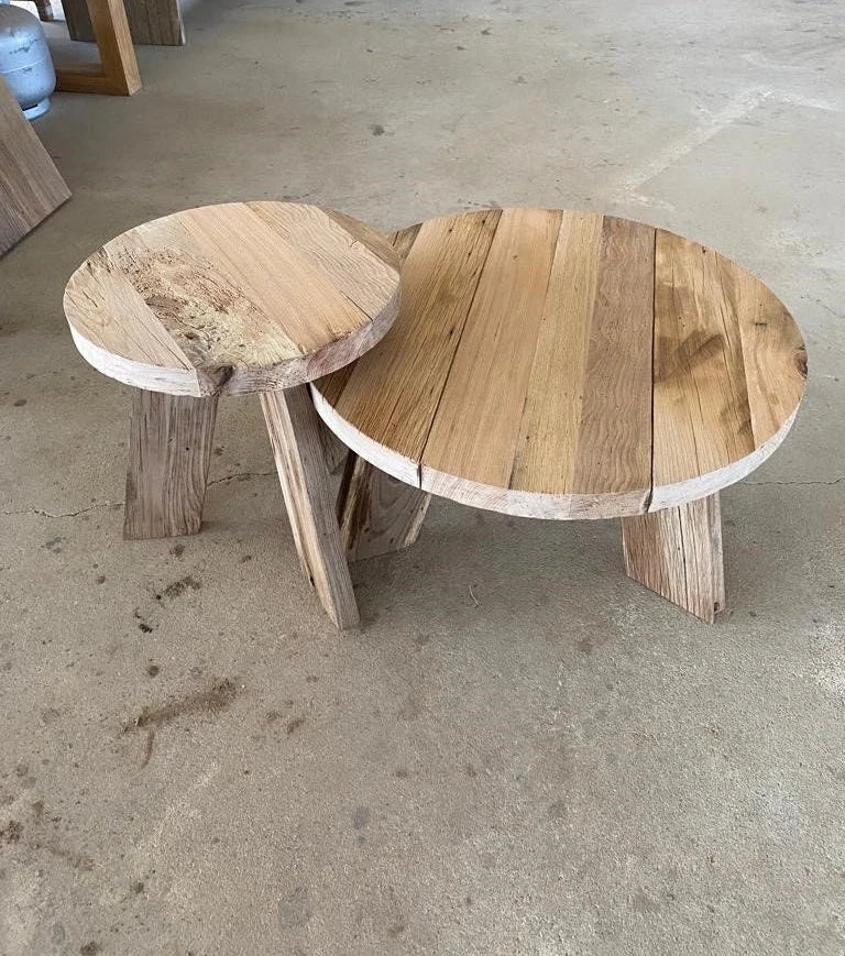Nesting Tables in Light Oak with Thick Plank Legs and Matte