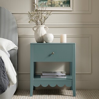 Nightstand Blue Spruce Scalloped Edge Bedside Shelf
