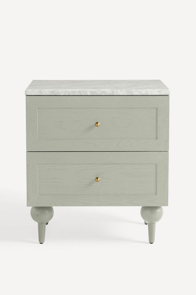 Nightstand Bulbous Legs Sage Green Wood Marble Top