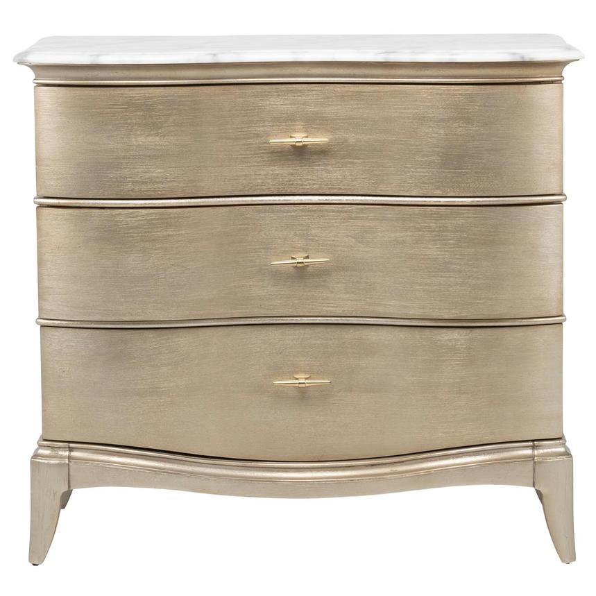 Nightstand Champagne Gold Bow Front Marble Top Chest