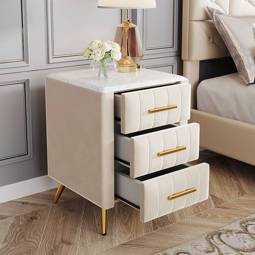 Nightstand Channel Tufting Velvet Upholstered End Table