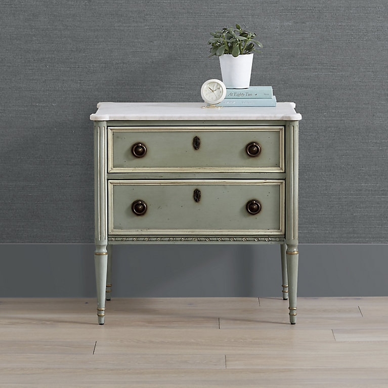 Nightstand French Linen Finish Fluted Leg Bedside Table