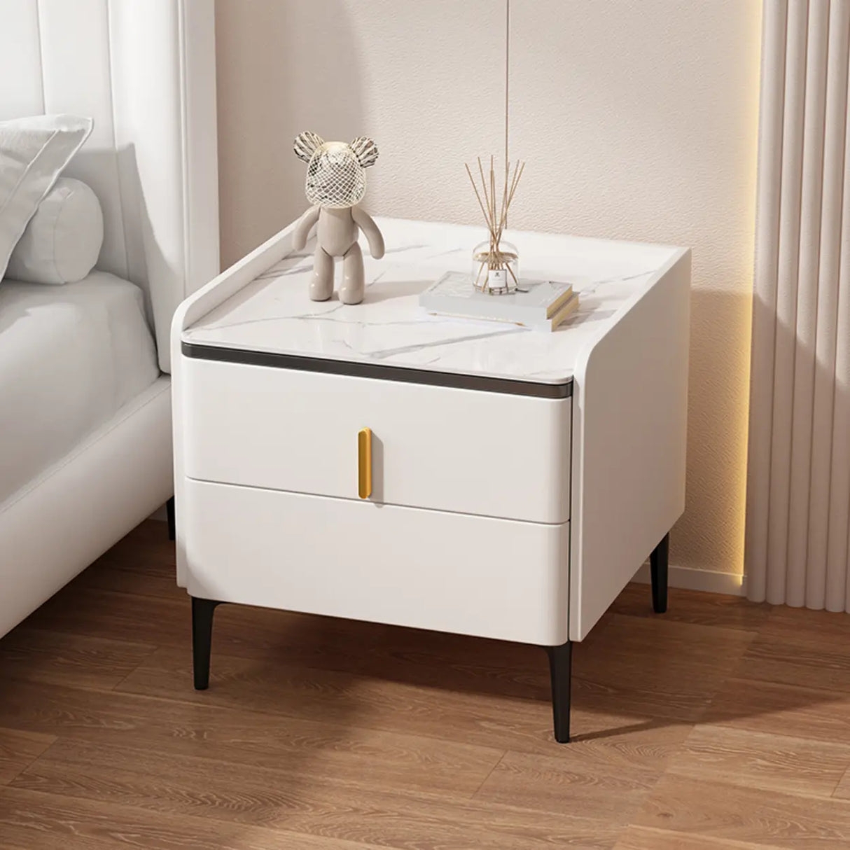 Nightstand Gallery Edge Rim White Gold Handle Stone Top