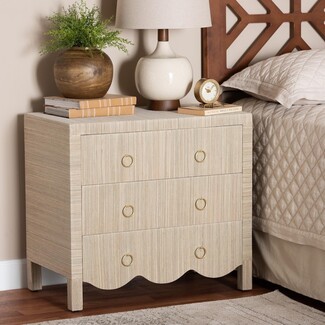 Nightstand Grasscloth Scalloped Base Gold Ring Pulls
