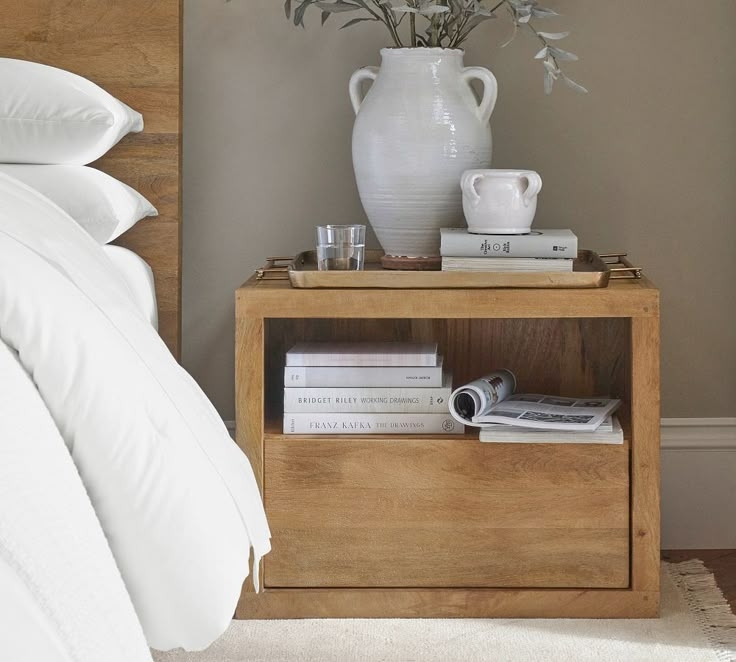 Nightstand in Warm Wood Tones for Modern Organic Bedrooms