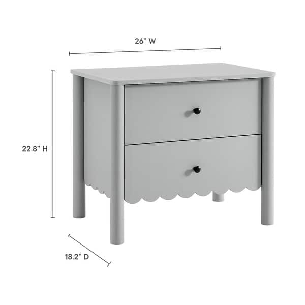 Nightstand Light Grey Scalloped Edge 2 Drawer Chest
