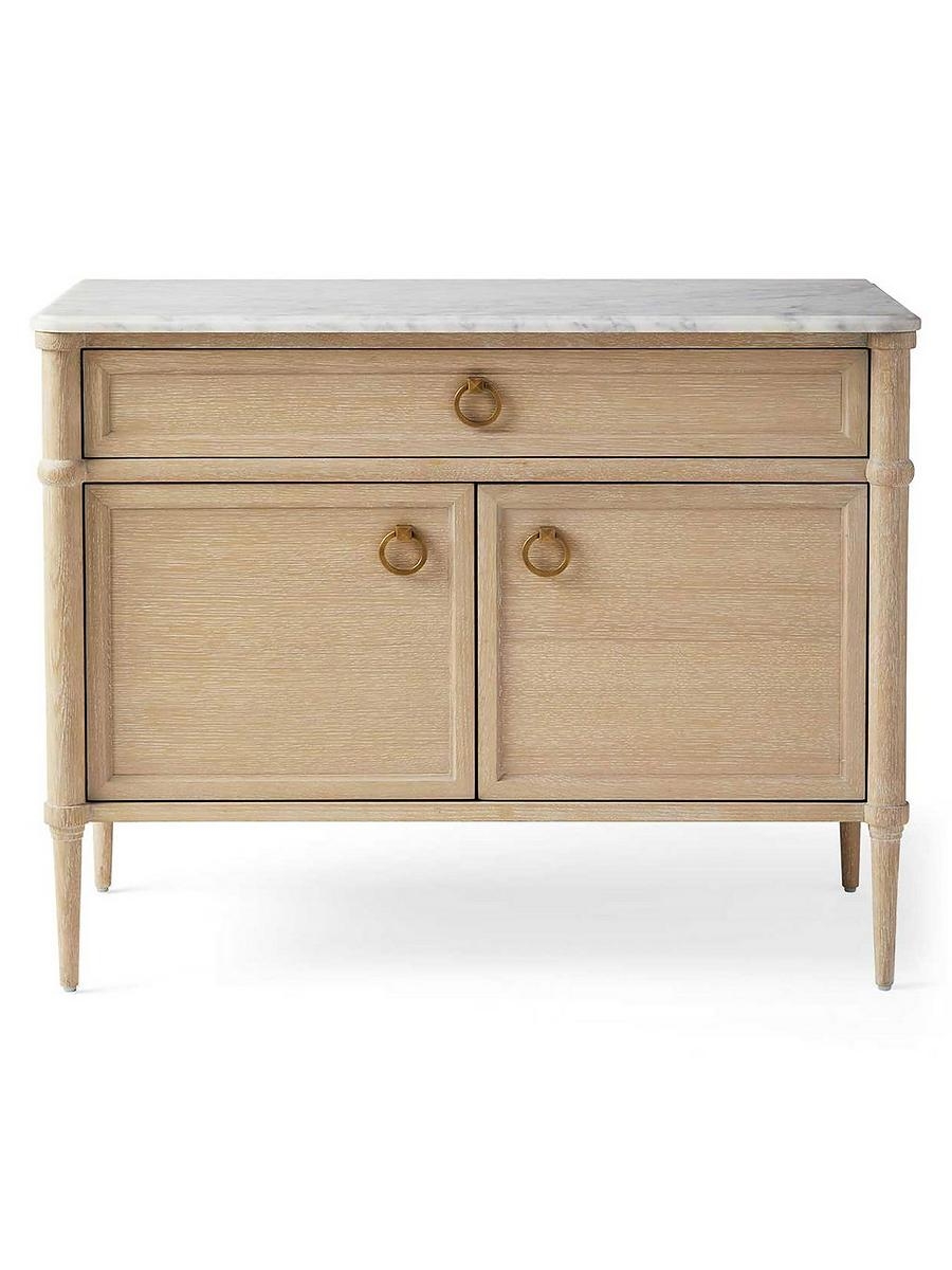 Nightstand Marble Top Light Wood Chest Brass Ring Pulls