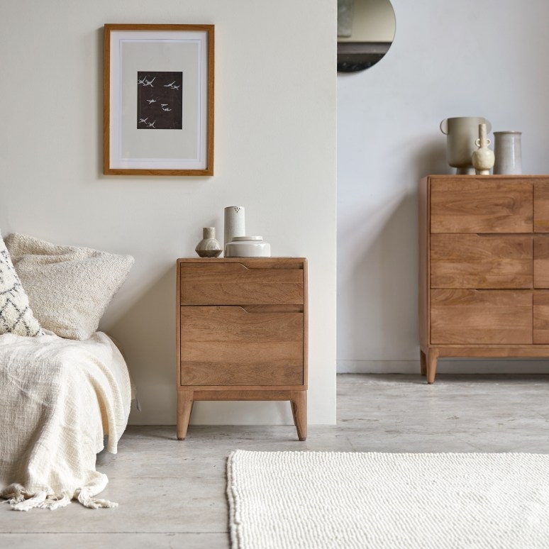 Nightstand Notched Drawer Pulls Scandi Wood Side Table