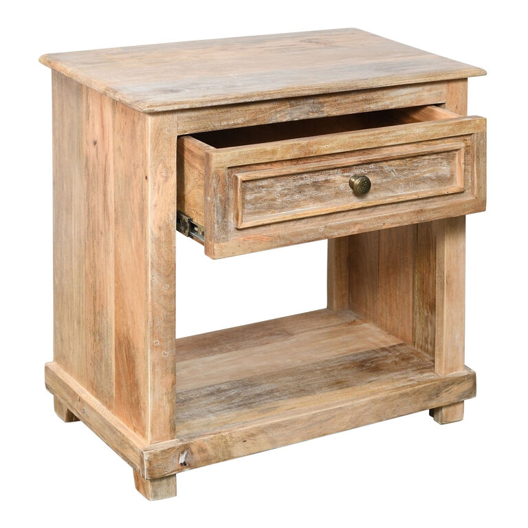 Nightstand Open Bottom Shelf Mango Wood Bedside Table