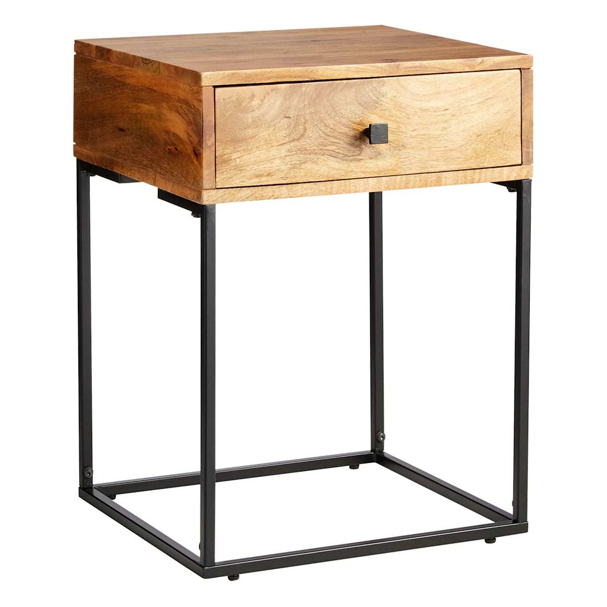 Nightstand Open Frame Base Modern Mango Wood Drawer