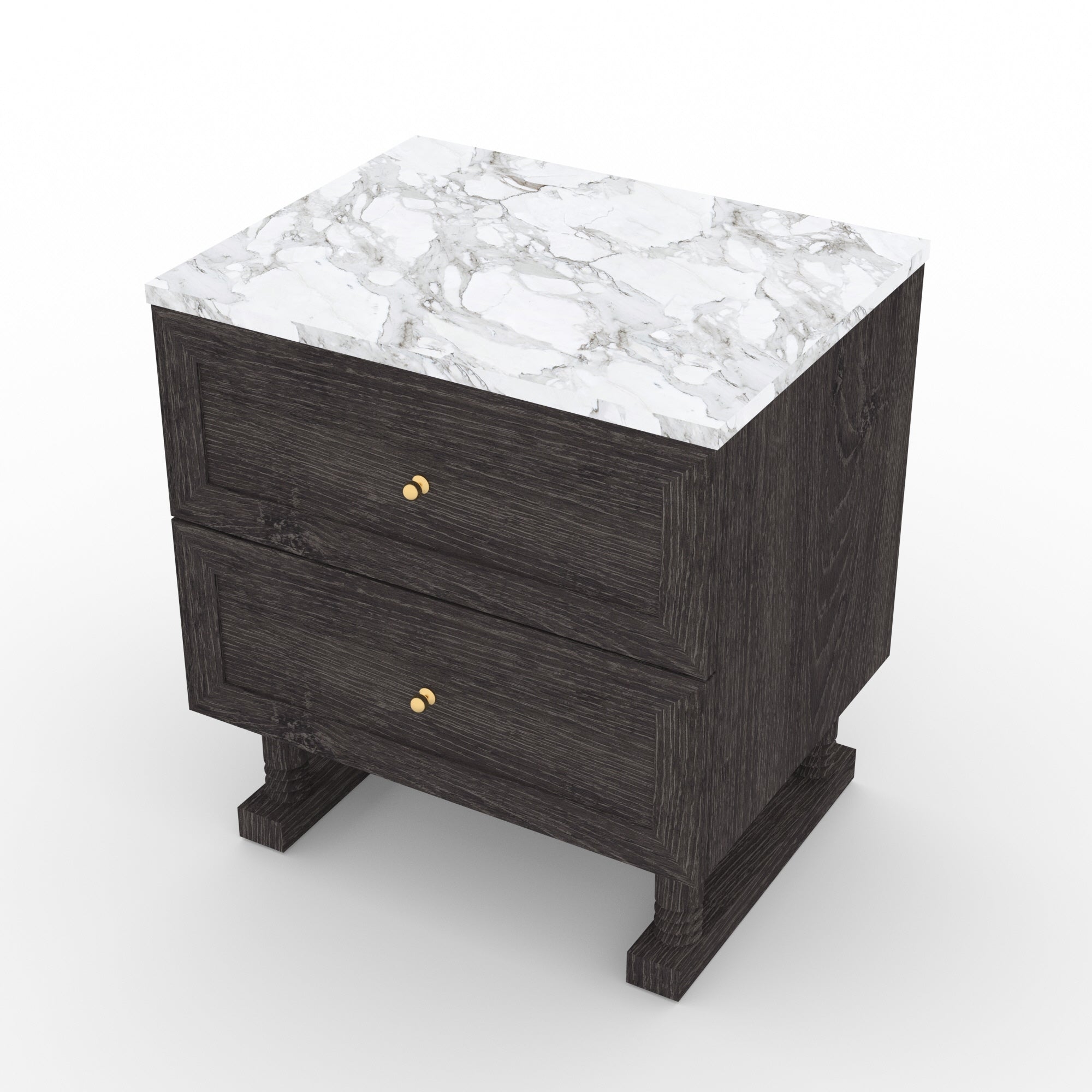 Nightstand Paneled Drawers Charcoal Wood Bedside Chest