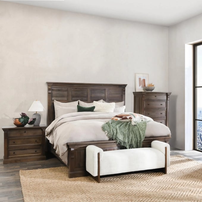 Nightstand Paneled Fronts 3 Drawer Walnut Wood Chest