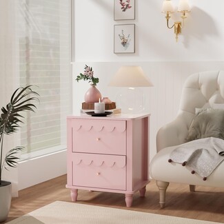 Nightstand Pastel Pink Scalloped Drawers Gold Knobs
