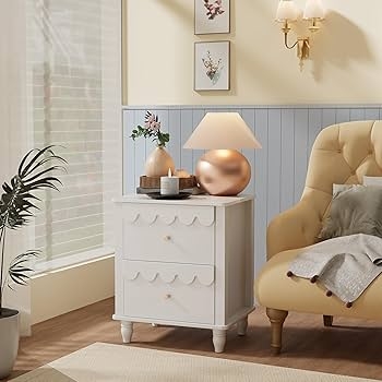 Nightstand Petal Pattern Scalloped Drawers Turned Feet