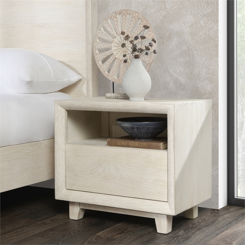 Nightstand Recessed Mitered Frame Sand Bedside Chest