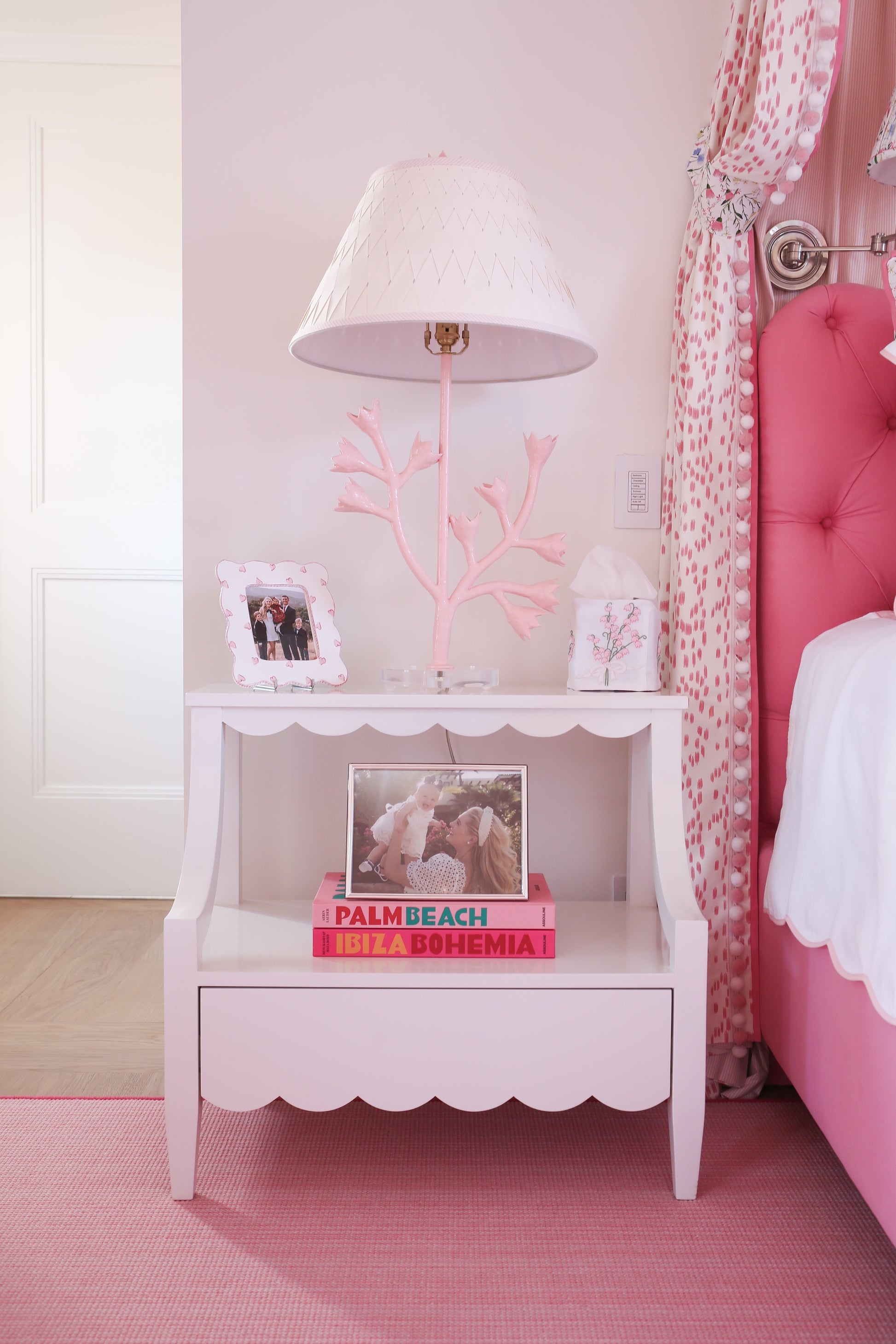 Nightstand Rose Pink Tiered Silhouette Scalloped Trim