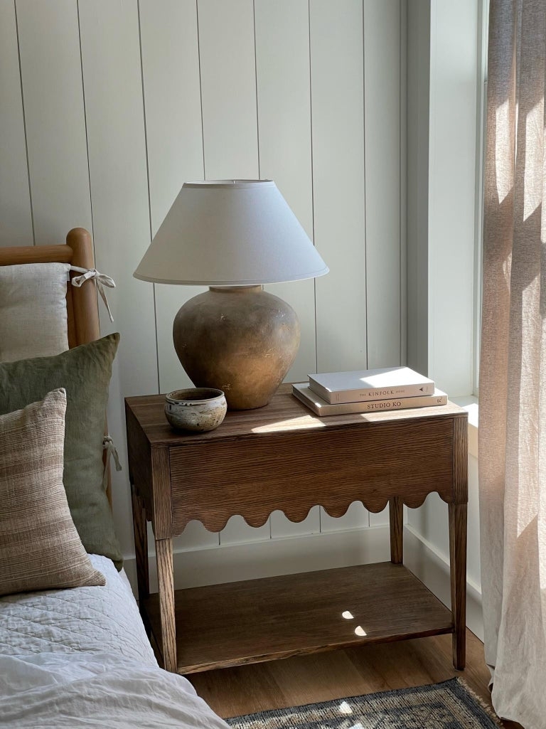 Nightstand Scalloped Oak Wood Wave Detail Bedside