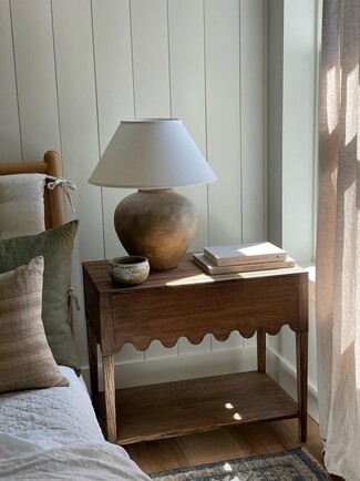 Nightstand Scalloped Oak Wood Wave Detail Bedside