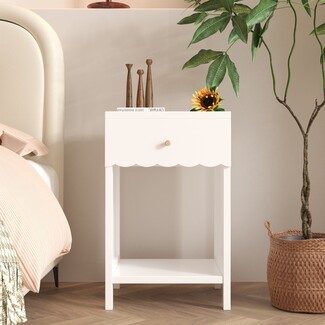 Nightstand Solid White Scalloped Edge with Gold Knob