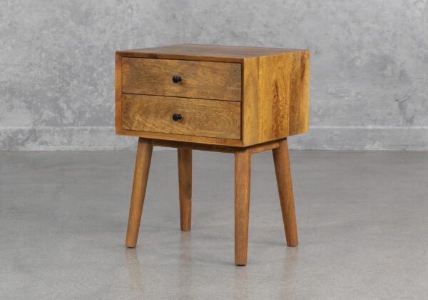 Nightstand Splayed Base Honey Wood Tapered Leg Table