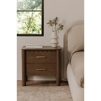 Nightstand Vintage Brown Cylindrical Legs Scalloped