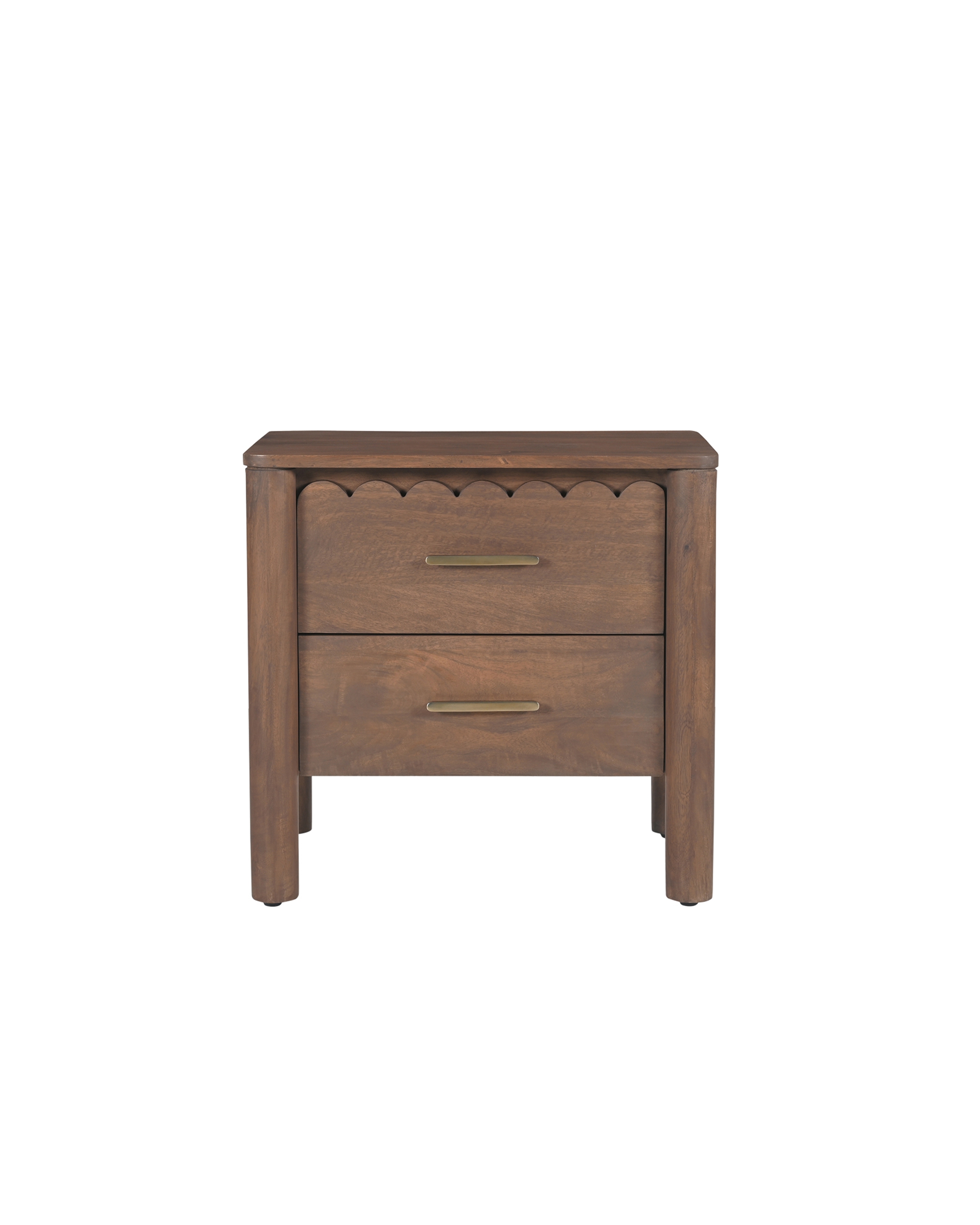 Nightstand Walnut Wood Scalloped Edge with Brass Pulls