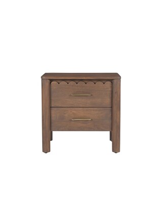 Nightstand Walnut Wood Scalloped Edge with Brass Pulls