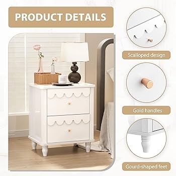 Nightstand White Gourd Legs Scalloped Drawer Petal