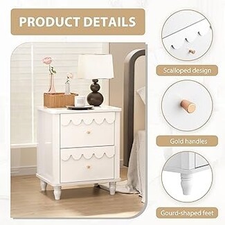 Nightstand White Gourd Legs Scalloped Drawer Petal