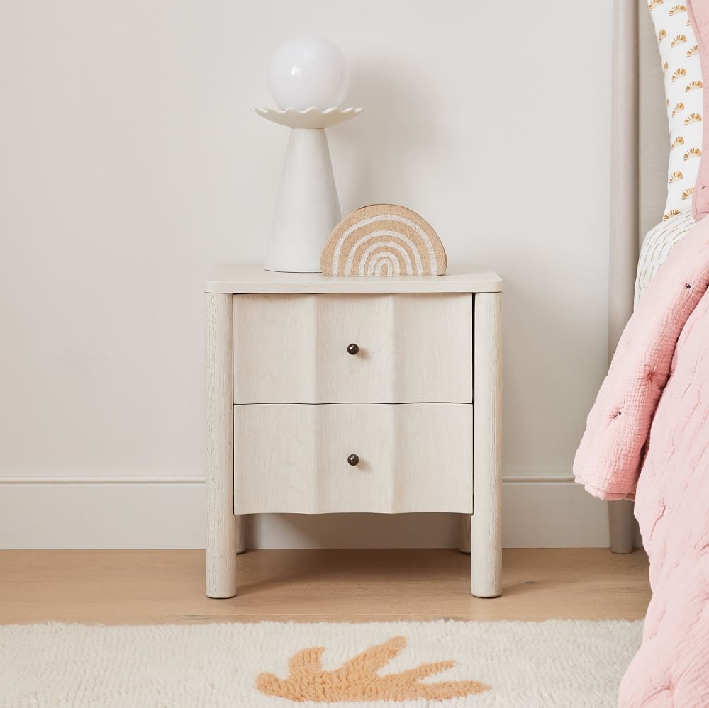 Nightstand Whitewashed Wavy Texture Cylindrical Legs
