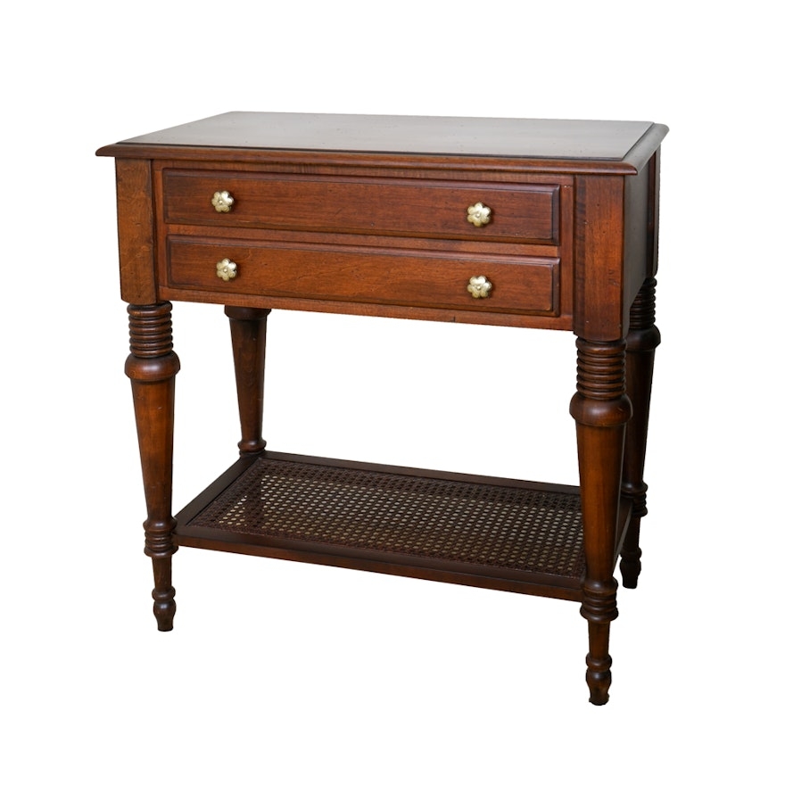 Nightstand with Antique Brass Flower Knobs and Cane Shelf
