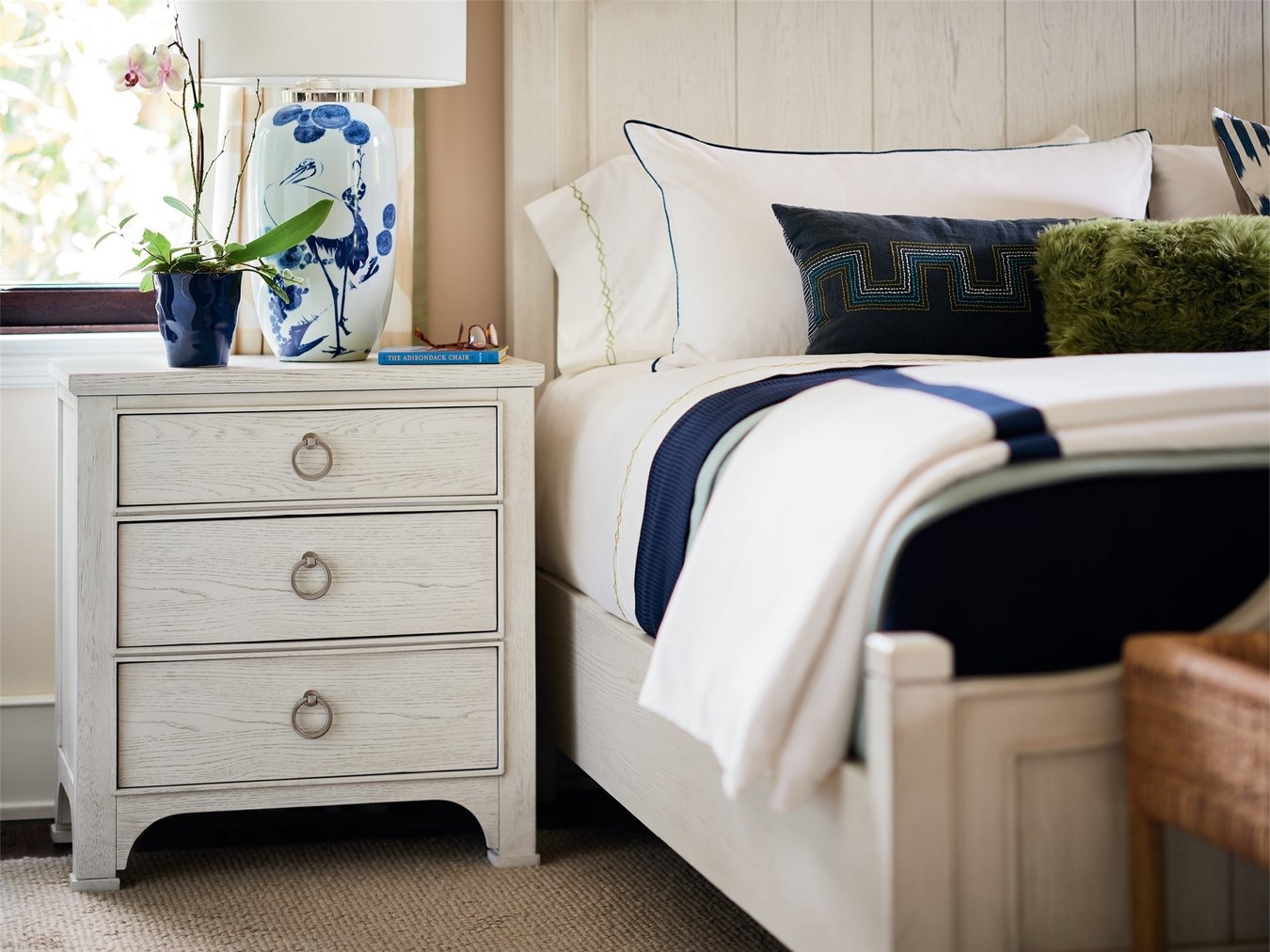 Nightstand with Arched Base and Light Wood Nautical Storage