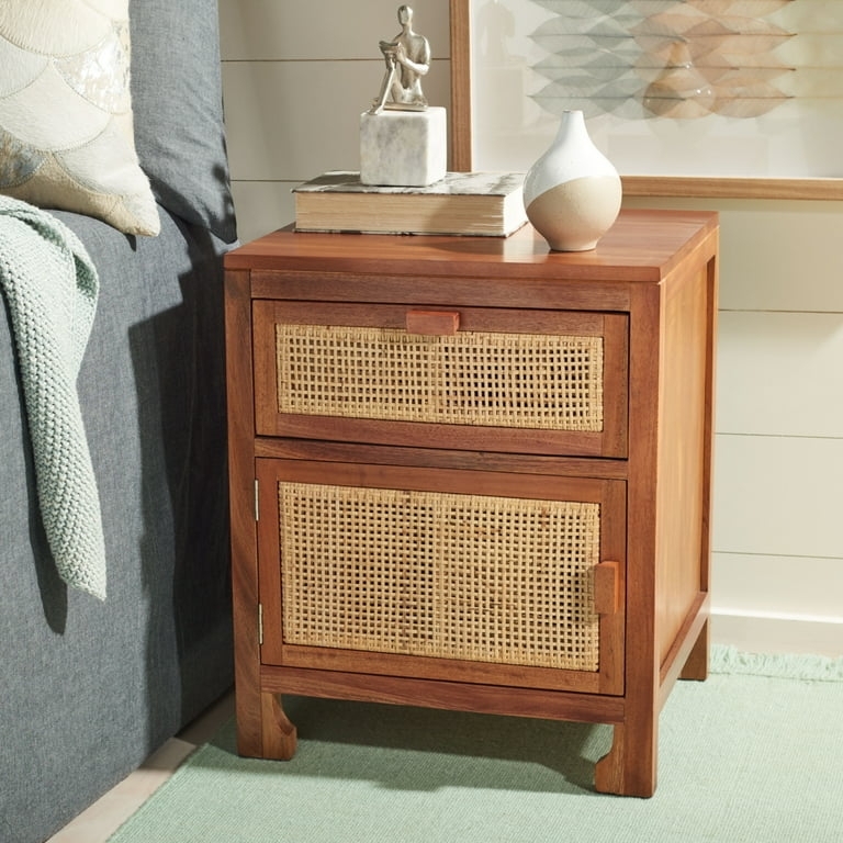 Nightstand with Bracket Feet and Natural Cane Door Storage