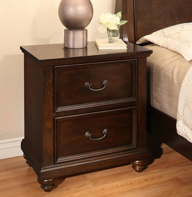 Nightstand with Bun Feet and Traditional Brown Wood Drawers