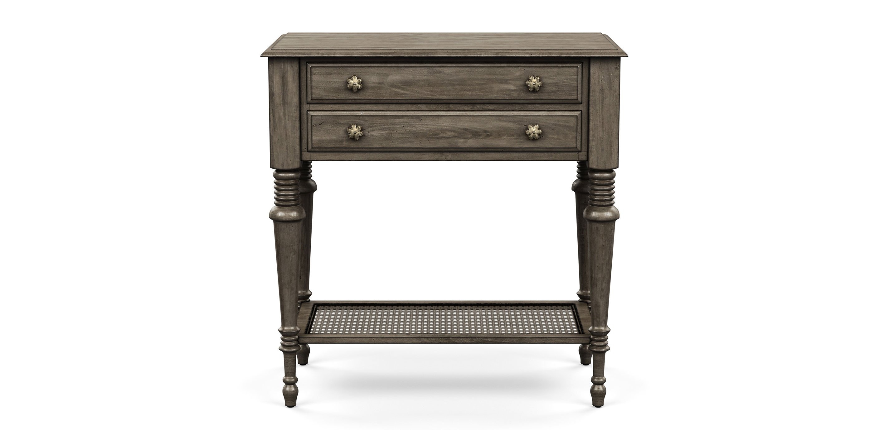 Nightstand with Flower Knobs and Weathered Gray Bedside Finish