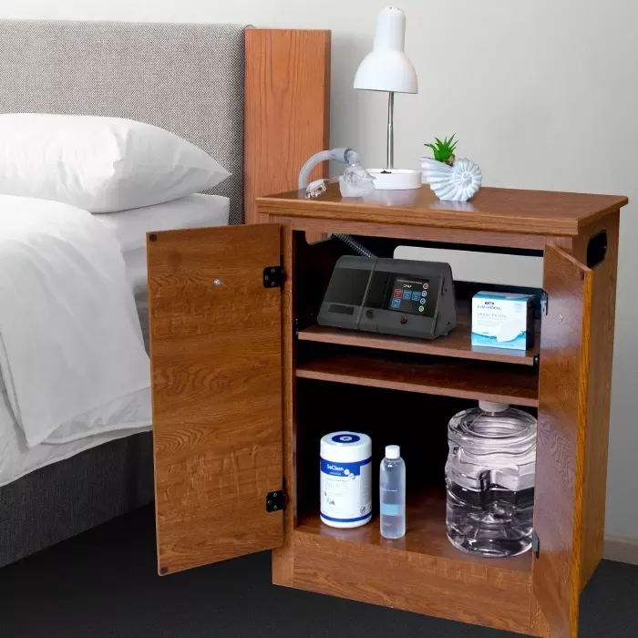 Nightstand with Hinged Doors for Traditional Oak Storage