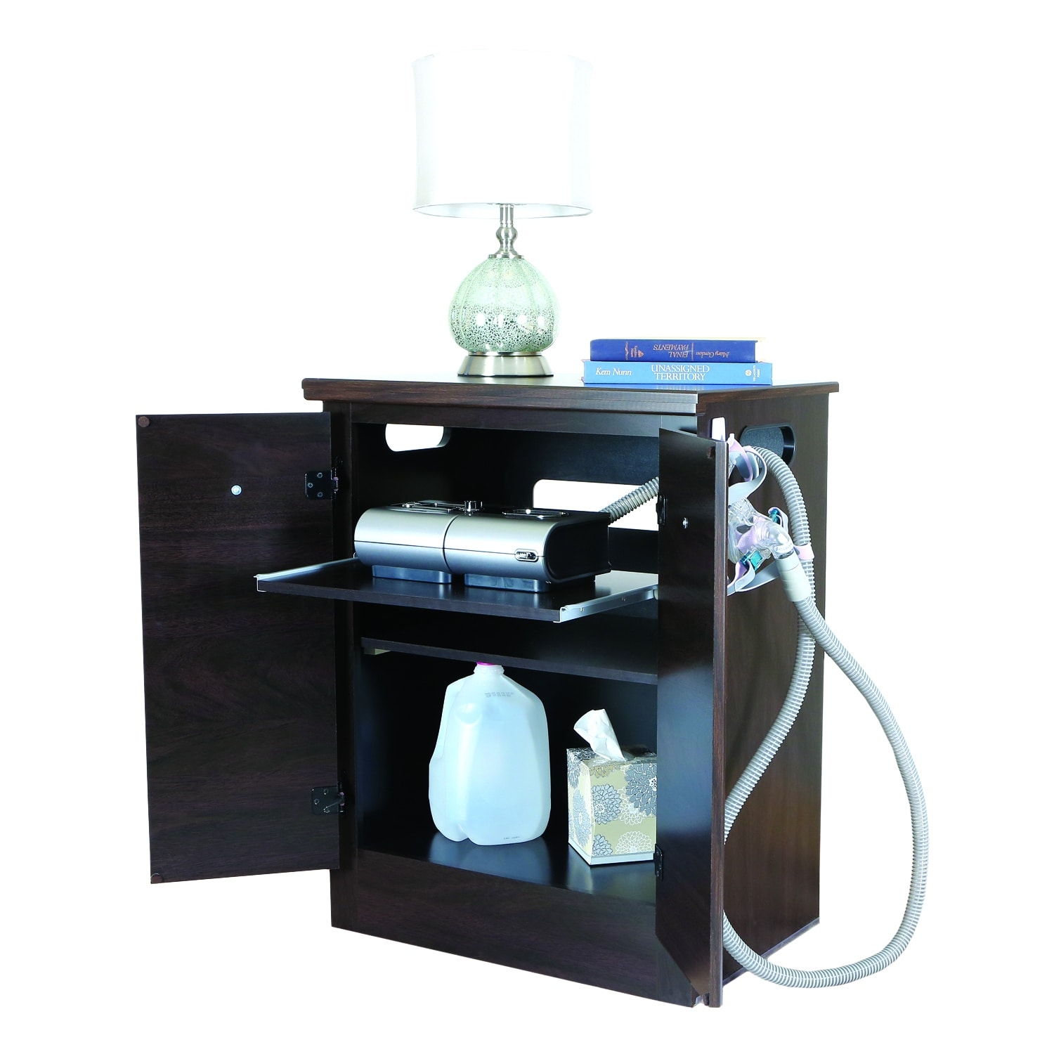 Nightstand with Hose Cutouts for Espresso Brown Storage