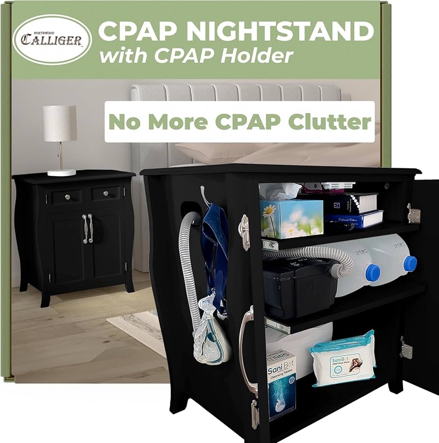 Nightstand with Hose Holder for Black Medical Cabinet