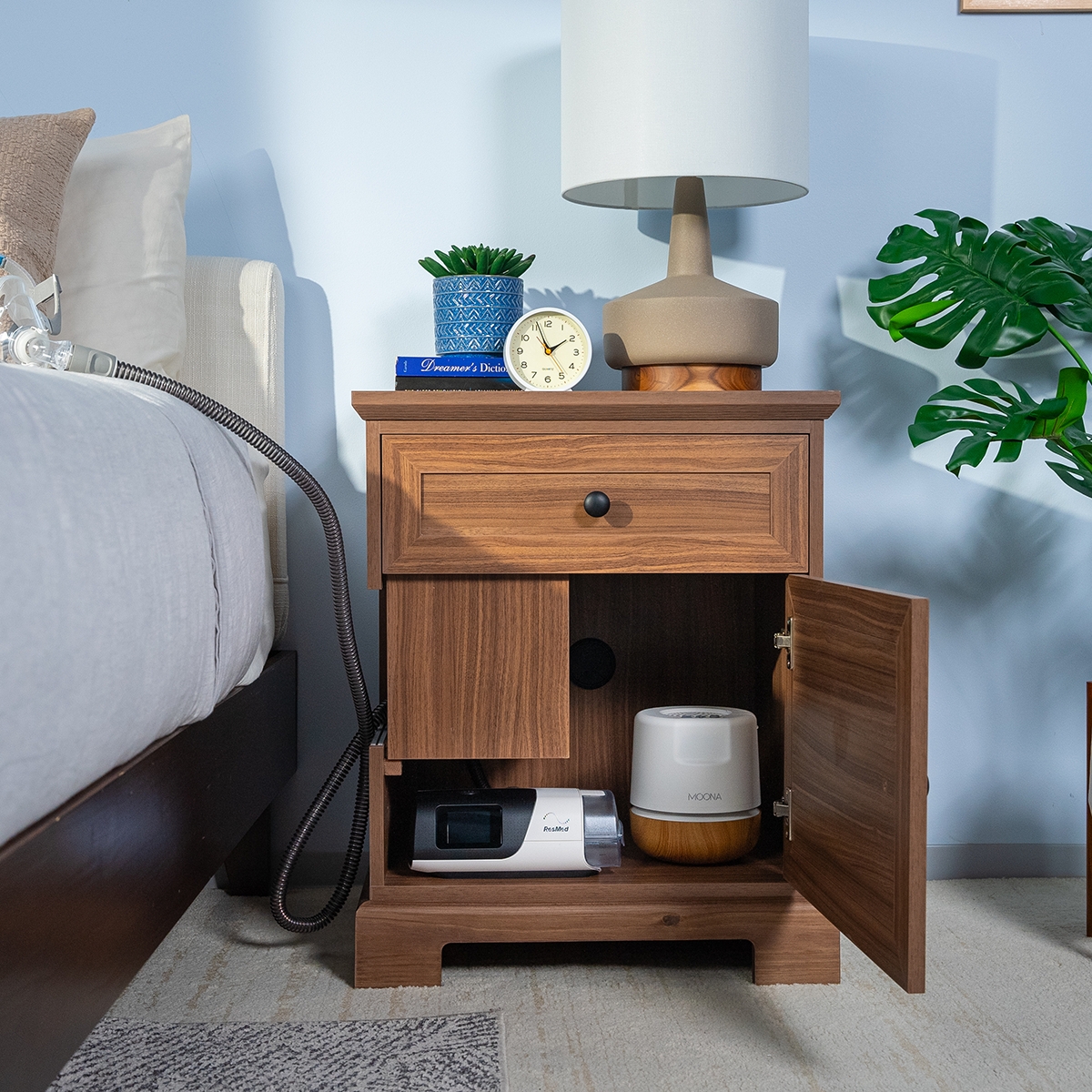 Nightstand with Hose Management Notch for Walnut Cabinet