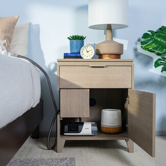 Nightstand with Hose Routing Slot and Gray Wood Finish