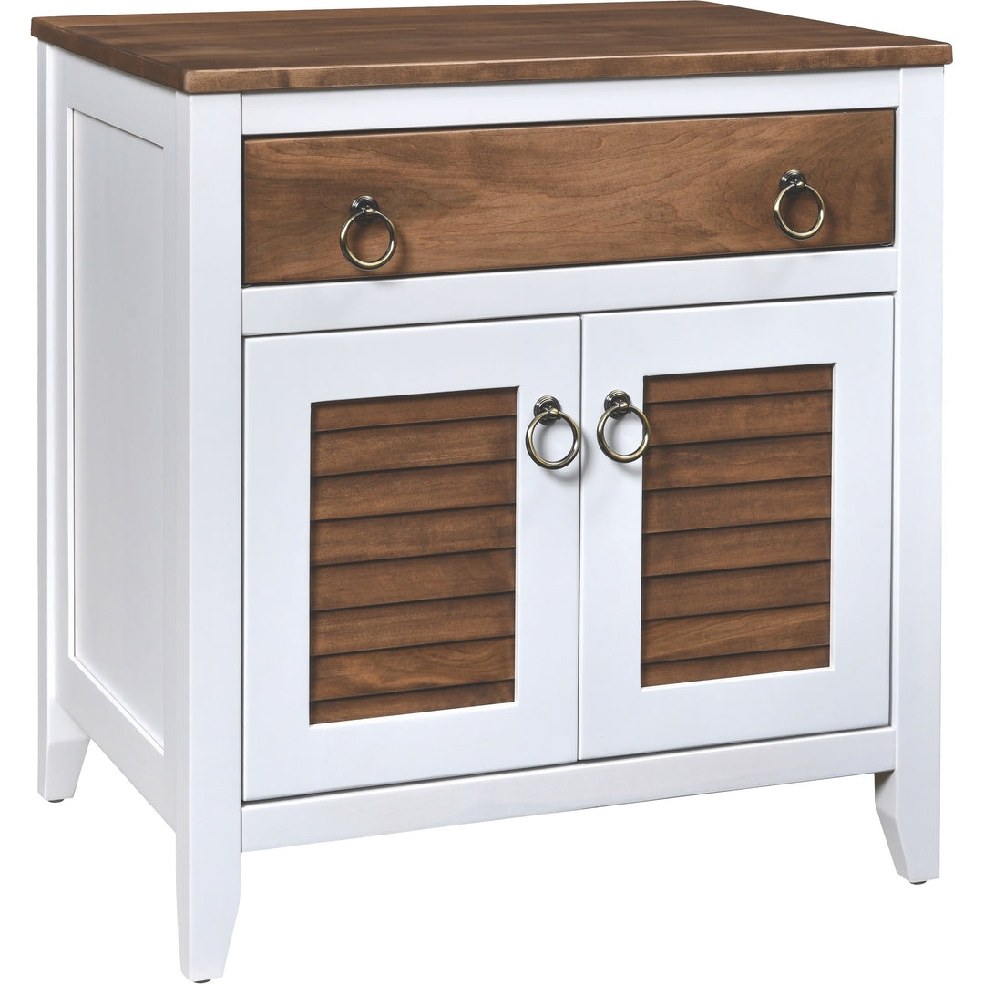 Nightstand with Louvered Door Panels and White Side Table