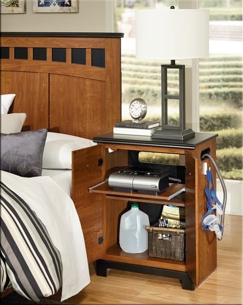 Nightstand with Mask Hook for Bedside Walnut Storage