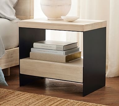 Nightstand with Matte Black Metal Sides and Wood Slab Top