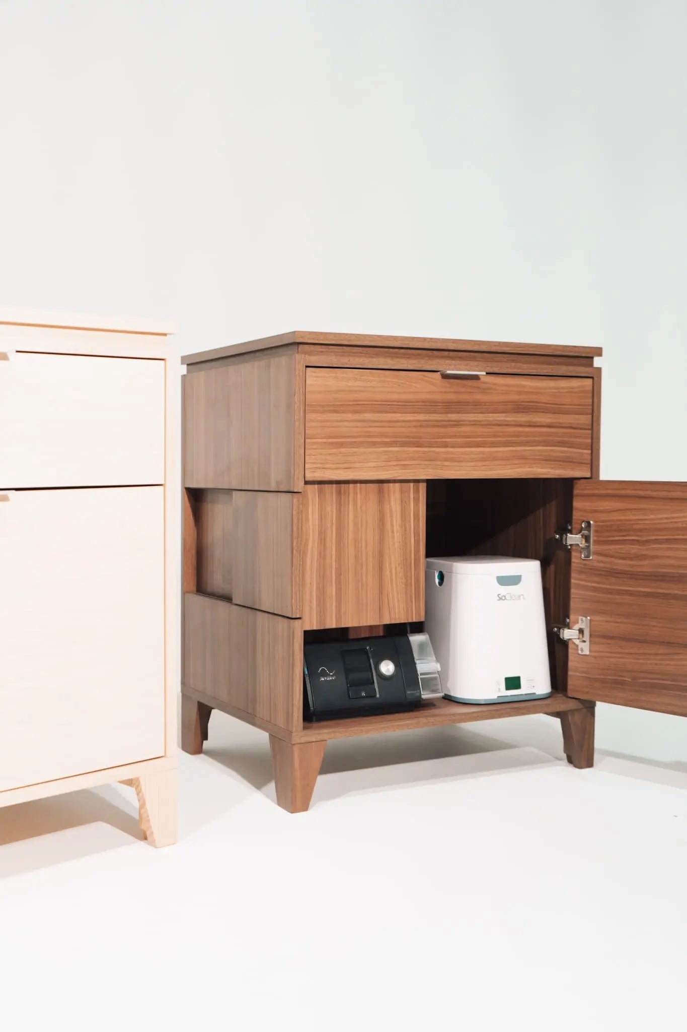 Nightstand with Modular Box Design for Walnut Storage