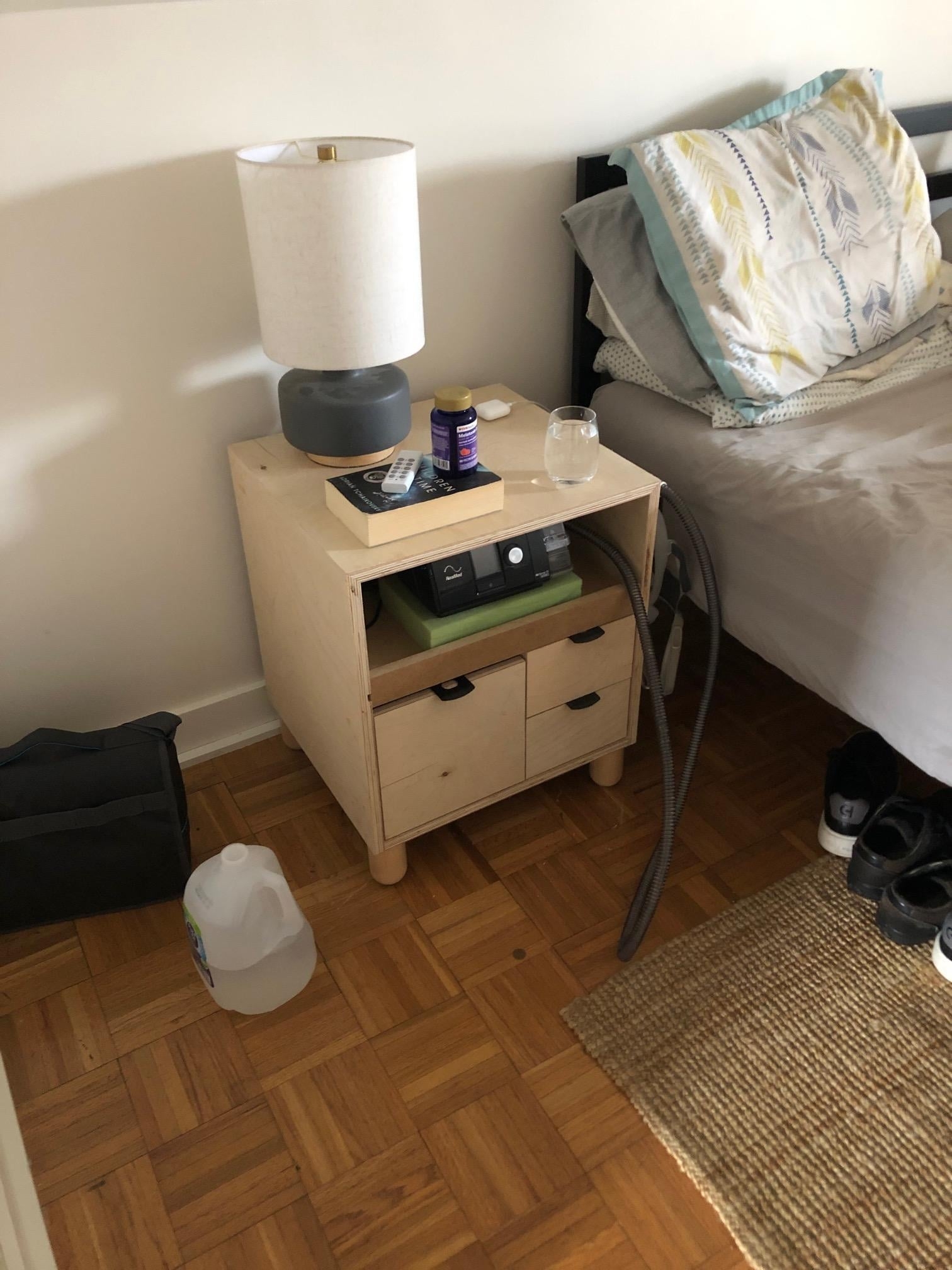 Nightstand with Open CPAP Shelf for Scandinavian Finish