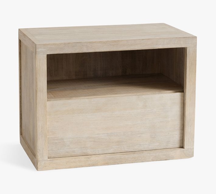 Nightstand with Open Shelf Bedside Chest in Whitewashed Wood