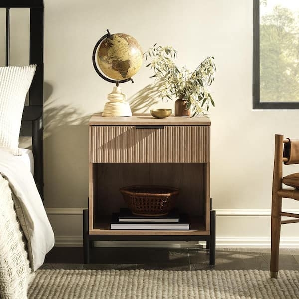 Nightstand with Reeded Drawer Front and Coastal Oak Table