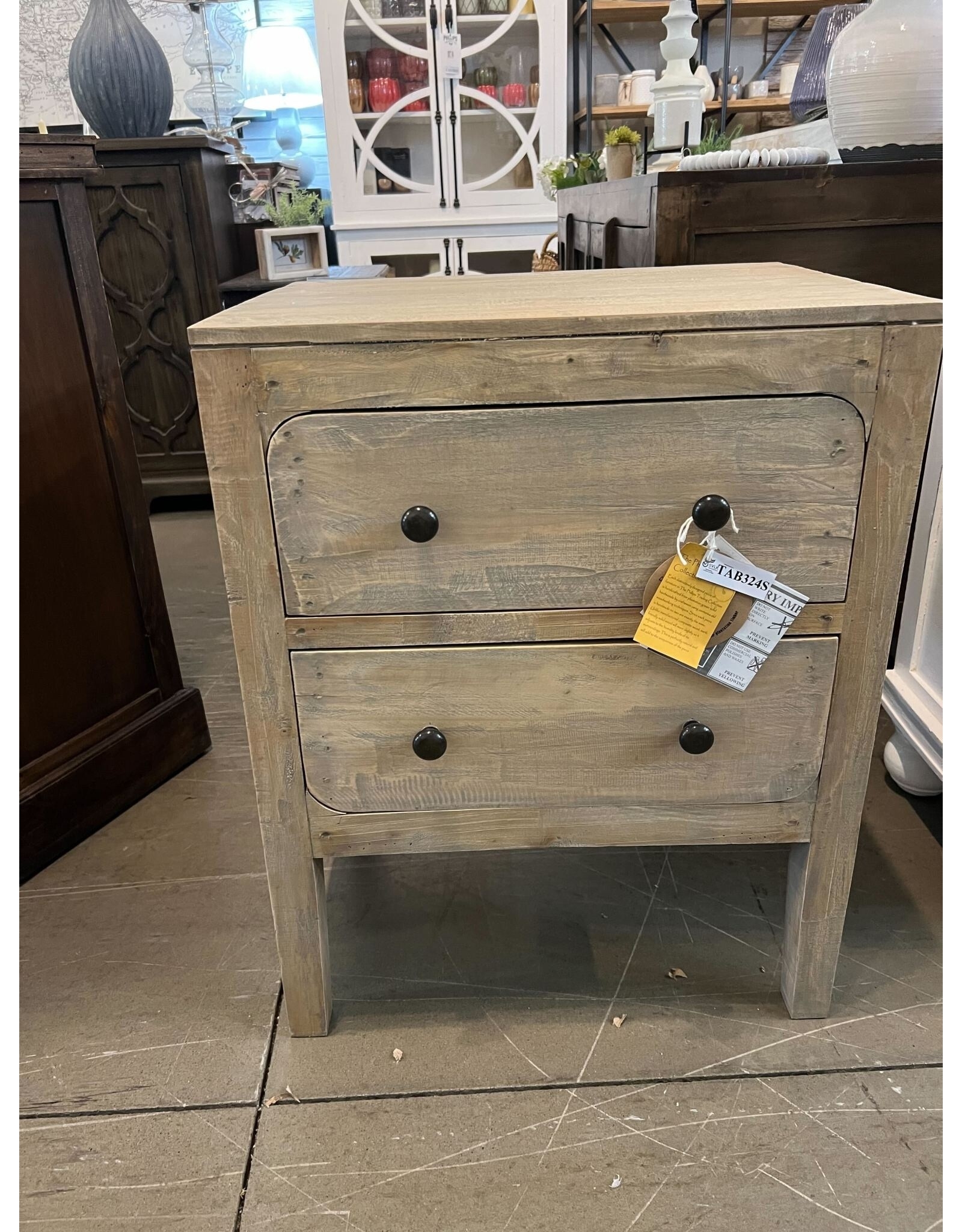 Nightstand with Rounded Drawer Faces and Rustic Gray Wood